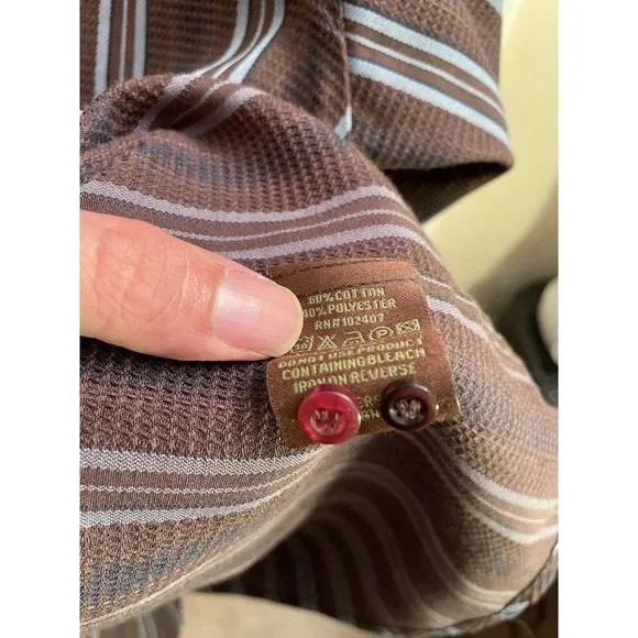 Roar Shirt Mens Xl Brown Button Up Long Sleeve Striped Club Y2K - Picture 9 of 10